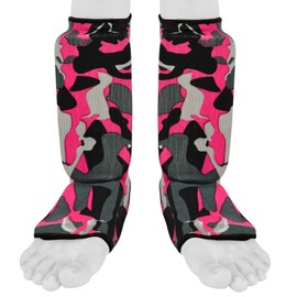 Kids Kick Boxing Shin Protectors/Guard Foot Pads Junior Shin Instep Children (Pink Camo, XXXS (3 to 8 Years))