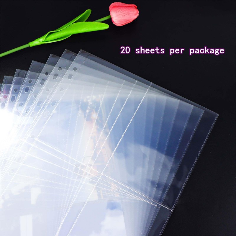 XiowDow 20 Sheets A4 Binder Sleeves Plastic PP Photocard Sleeves