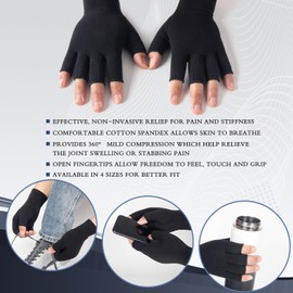 HENOTIC 2 Pairs Arthritis Compression Gloves for Women Men, Fingerless Breathable & Moisture Wicking Compression Gloves for Relieving Carpal Tunnel Aches, Rheumatoid Pains, Joint Swell Black L