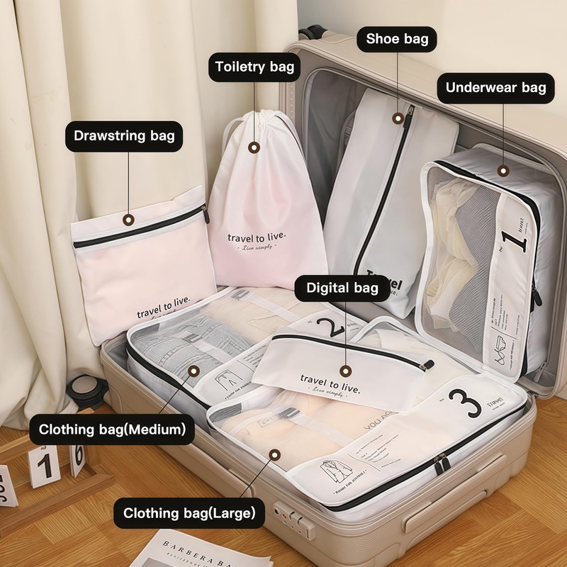 7 set compression packing cubes for travel, lightweight travel cubes