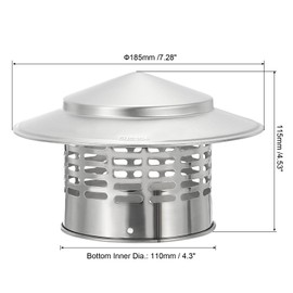 PATIKIL 4" Chimney Cap, 304 Stainless Steel Round Chimney Cover Cap Hood Screen Roof Vent with Screws for Fireplace Exhaust Exterior Stove Pipe