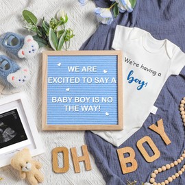 Canlierr 9 Pcs Pregnancy Announcement Set Pregnancy Reveal Ideas Blue Felt Letter Board Baby Bodysuit Booties Photo Frame Bear Plush Wood Blocks for Coming Soon Baby Boy Announcement