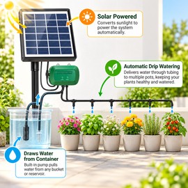 Solar Automatic Watering Kit for Potted Plants – 6V 2W Timed Irrigation System with 1800mAh Battery for Home Gardens
