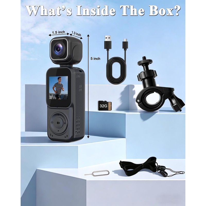 4K Vlogging Camera Pocket Action Cameras with Dual-Lens Mini Body