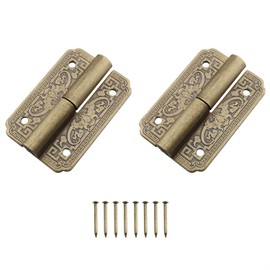 HJGarden 2PCS Bronze Decorative Antique Brass Hinges Furniture Cupboard Door Butt Hinges for Wooden Boxes for Cupboards