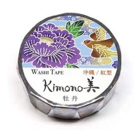 Okinawa Peony - Kamiiso Kimono Washi Tape 15mm Masking Tape Foil Stamping for Scrapbook Journaling Craft DIY