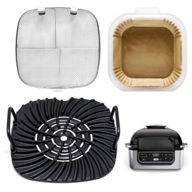Criditpid Non-Stick Grill Grate, Stainless Steel Splatter Shield & Air Fryer Sheets Liners Kit Replacement Parts for Ninja AG301 AG300 AG302, Air Fryer Accessories for Foodi 5-in-1 Indoor Grills.