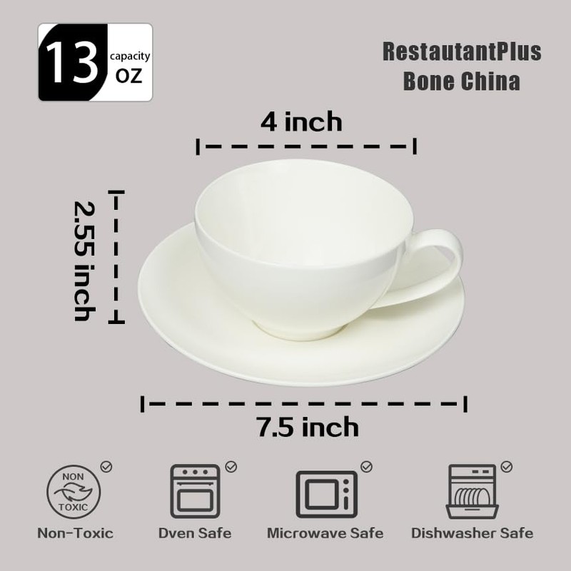 HomeVss, Bone China Coupe Shape, Elegance White Royal Cappuccino Cup