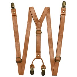 nemomo Men's Suspenders, Stylish, Y-Shaped, 0.8 inches (20 mm), Resin Clip, Women's, PU Leather, Unisex, Adjustable, Formal, Business, Casual, brown (light brown)