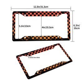 Retro Orange and Red Checkered License Plate Frame - 1Pcs Funny Checkerboard License Plate Cover Aluminum Metal Car Exterior Decor Accessories 12.3" X 6.3" with 4 Holes Screws for Men Women Gifts