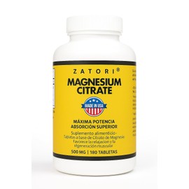 Citrato de Magnesio mejor absorción 500 mg suministro 180 días tabletas de máxima potencia, sin OMG, sin gluten