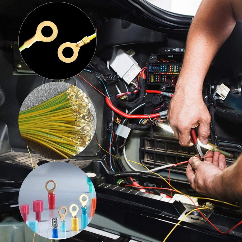 Uadme Brass Ring Cable Lug, 540 Pieces Ring Terminal Kit,