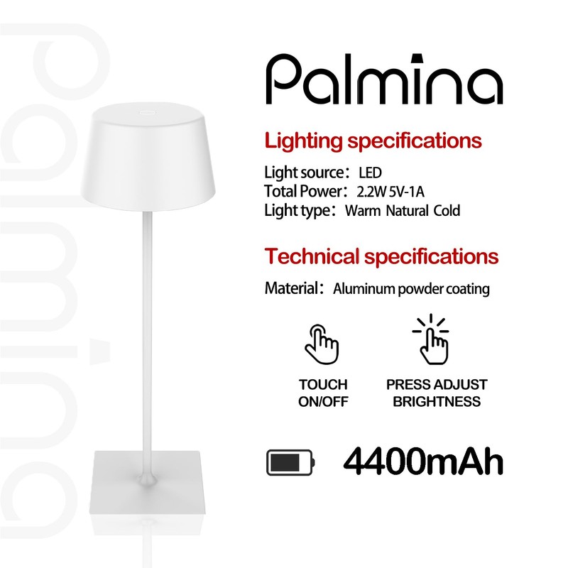 Palmina 842 LED Table Lamp, Dimmable, 4400 mAh LED Table