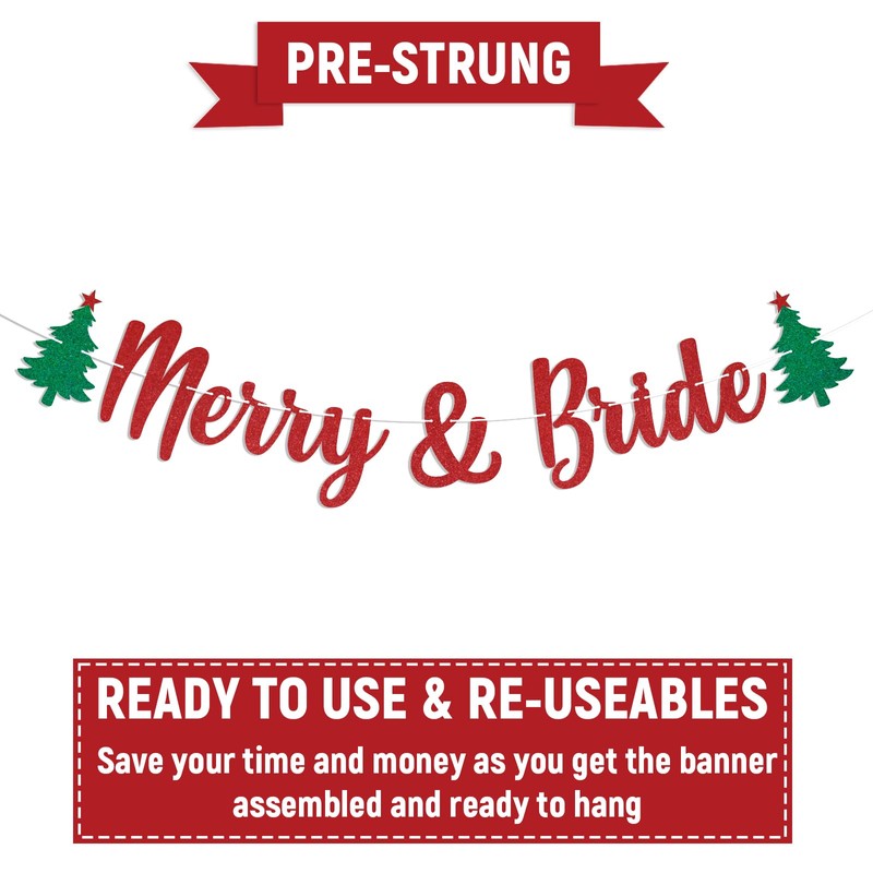 Merry & Bride Banner - Christmas Bridal Shower Decor, Xmax