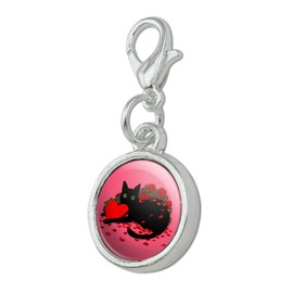 GRAPHICS & MORE Black Cat Valentines Heart Rose Petals Love Antiqued Bracelet Pendant Zipper Pull Charm with Lobster Clasp