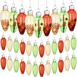 Nuenen 60 Pcs Christmas Plastic Bulb Shape Ornaments Fillable DIY Light Bulb Clear Christmas Ornaments Fillable Empty Lightbulbs with 2 Pcs Silver Rope for Candy DIY Tree Decor (Red, Yellow,Green)