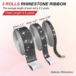 PATIKIL 6.6 Yards 3 Size Bling Rhinestone Ribbon, 3 Rolls Crystal Self Adhesive Rhinestones Ribbons Diamond Glitter Strips for Crafts Car Clothing Makeup DIY Decoration, Black