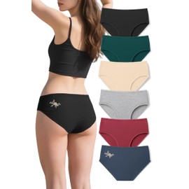Omichic Women's 6 Pack Underwear Cotton Hipster Panties Low Rise Briefs Soft Strench Breathable Ladies Bikini Underwear