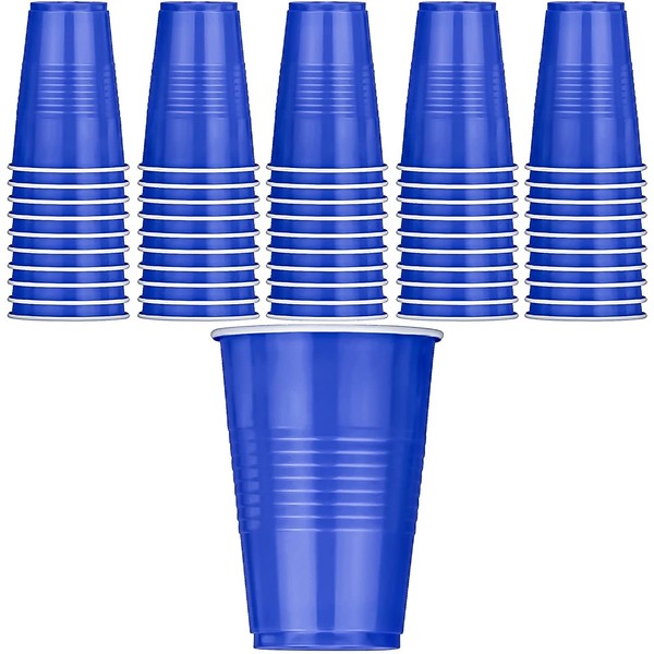 DecorRack 50 Plastic Party Cups, 9 oz Disposable -BPA FREE- Plastic Cups for Birthday, Beverage Drinking Cup, Blue (50 Pack)