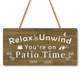 Patio Wall Decor Hanging Outdoor Patio Signs for Outside Decor 10x5 Inches Plastic Hanging Sign for Home Bar Porch Balcony Decor Signs and Decor Outdoor Relax Unwind You're on Patio Time