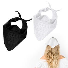 BOHUIZ 2 Pcs White Black Hair Bandanas for Women, Adjustable Embroidered Head Scarf Elastic Trendy Bandana Head Kerchief for Women’s Cute Hair Accessories