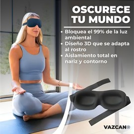 VAZCAN® Ergonomic 3D Sleep Mask with Memory Foam, 99% Light Blocking, Ultra Light 15g, No Eye Pressure, Adjustable and Breathable, Ideal for Men and Women, Travel or Nap