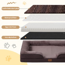 OUPEIWAWA Small Dog Bed Orthopedic with Bolster Sides Removable Egg-Crate Foam Waterproof Liner Pet Bed Sofa Couch with Removable Washable Cover Non-Slip Bottom, Dark Brown