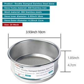 LVDALAB 304 Stainless Steel Mesh Lab Sieve, 20 Mesh (0.9mm) Aperture Test Sieve, 4inch(10cm) Economy Standard Analysis Sample Test Sieves for Industrial Laboratory Homes