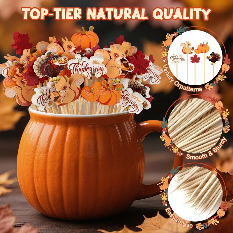 100 Fall Cocktail Picks, Thanksgiving Fancy Toothpicks for Appetizers Decor