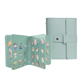 Enamel Pin Display Book - 4 Page Leather Travel Organizer for Collectors, Portable Lapel Pin Holder with Secure Storage, Compact Pin Trading Book (Sage Green)