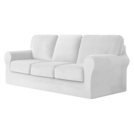 UNBBRRL 7 Piece Couch Covers for Sofa, Replacement Ektorp Sofa Cover 3 Seat with 1 Main Cover / 3 Seat Cushion Covers / 3 Backrest Covers, Velvet Settee Cover 3 Seater (Milk White)