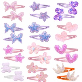 24 Pcs Cute Hair Clips for Women Girls, Glitter Multicolor Barrettes, Sparkly Hair Accessories with Multicolor Shaped