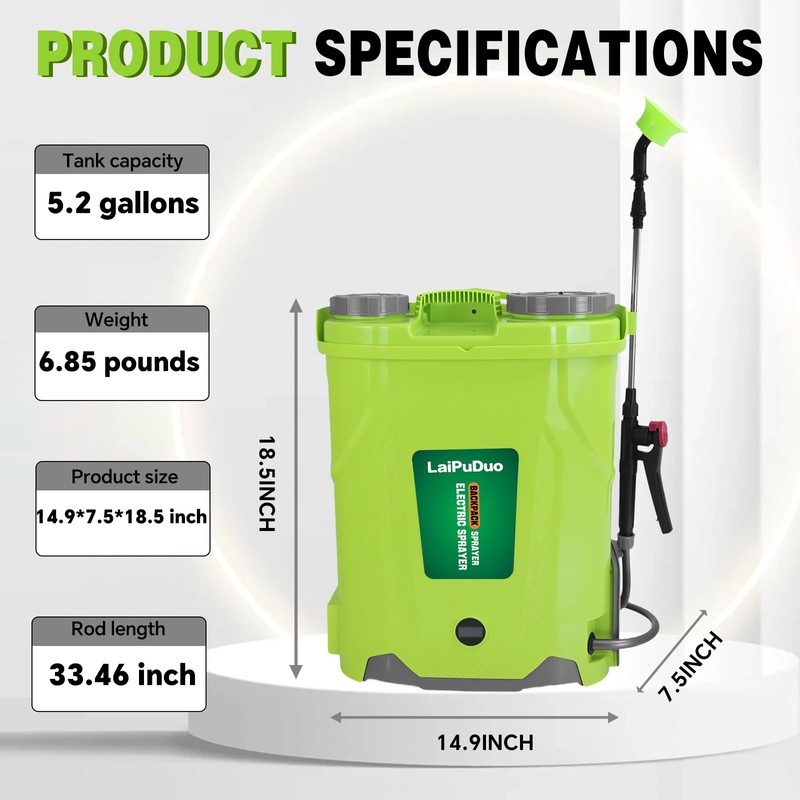 Battery Powered Backpack Sprayer 5.2 Gallon, Compatible with Ma-Kita 18V,