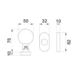 NAJDER Stainless Steel Door Knob, Single, Round Door Knob, Movable Door Handle, Ball Knob on Oval Rose, Round Stainless Steel Door Knob with a Set of Mounting Screws (AISI 304)