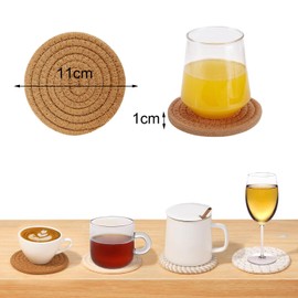 Coasters for Drinks, Pack of 6 Handmade Coasters, Glasses with Holder, Round Coasters Made of Cotton, Washable, Wear-resistant Cup Mats, Table Decoration (Brown)