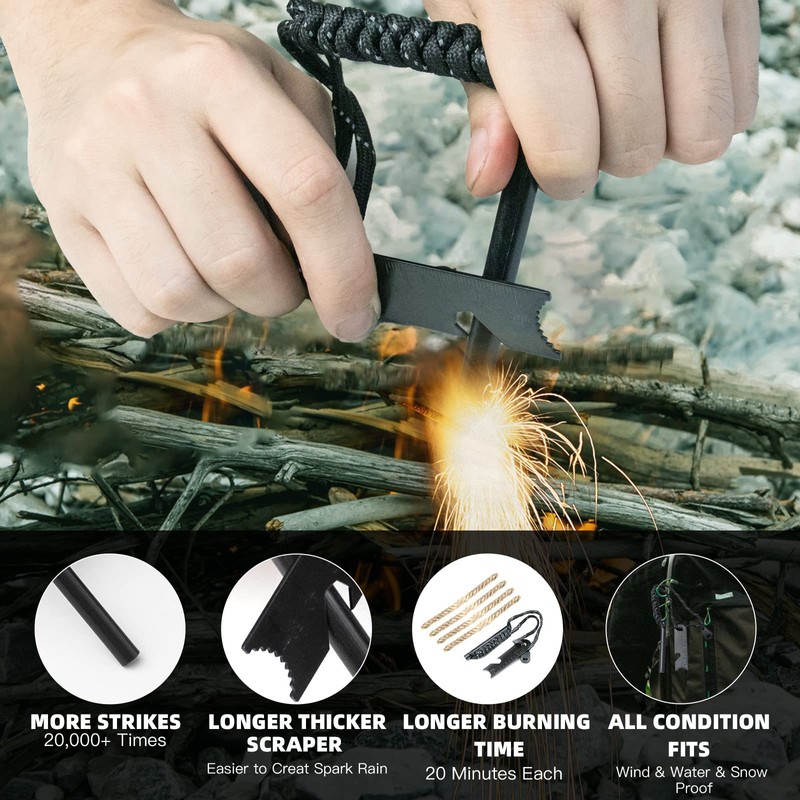Survival Tool Fire Starter,Ferro Rod Fire Starter Kit & Backpacking