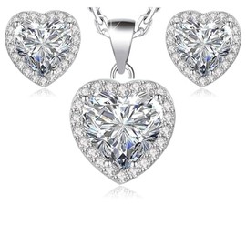 Crystalline Azuria Herzen Schmuck-Set mit Weiß Zirkonia Kristalle Halskette Anhänger 45 cm Ohrstecker 18 kt Weiß Vergoldet für Damen