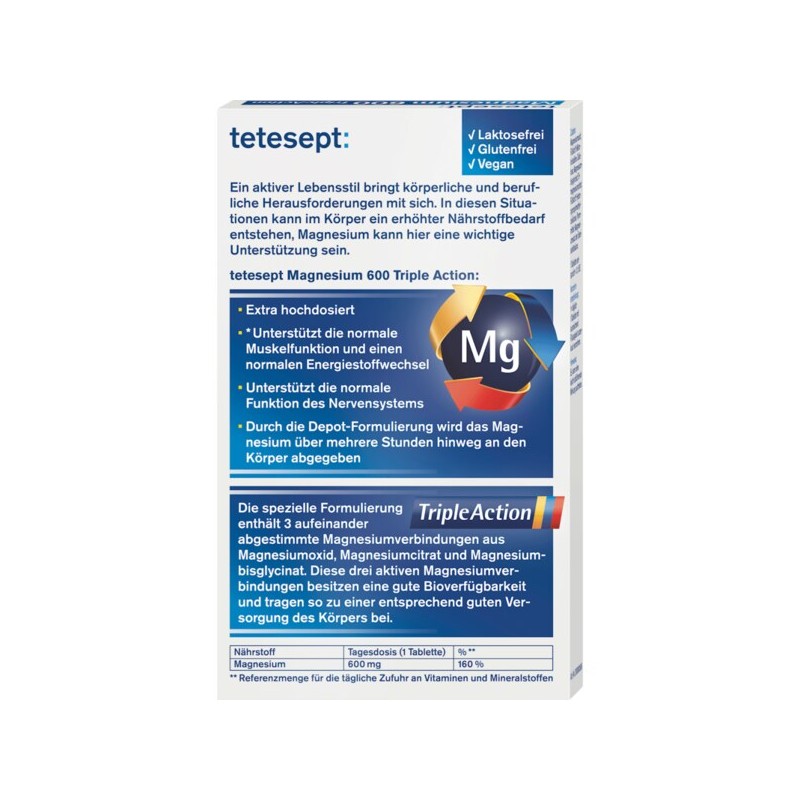 테테셉트 tetesept 마그네슘 600 트리플 액션 30개, 58.9g Tetesept Magnesium