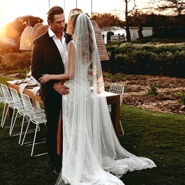 chrumeshi Long Wedding Bride Veil Pearl Veils For Women With Comb Floor Length 75 inch