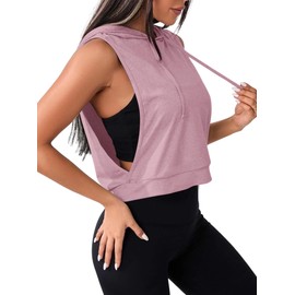 Remidoo Womens Sleeveless Hoodies Open Side Workout Activewear Crop Tank Top Pink X-Large