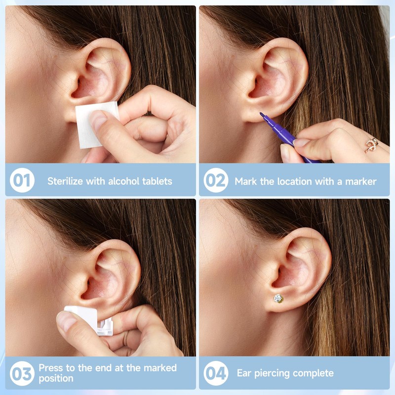 Makalong 4pcs Ear Piercing Kit Gold, Disposable Piercing Kit, Easy