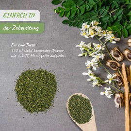 erlesene-naturprodukte Moringa Tea from Hand-Harvested, Finely Cut Moringa Leaves, Vegan & Tea-Free, 400 g