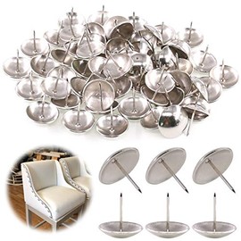 Keadic 60Pcs 1-3/16" (30mm) Antique Upholstery Tacks Furniture Nails Pins Assortment Kit for Upholstered Furniture Cork Board or DIY Projects - Silver