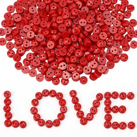400Pcs 6 mm Tiny Red Buttons for Crafts - 6mm Small Round 2 Hole Sewing Doll Cloth Buttons, Hand-Painted Plastic Decorative Mini Buttons for DIY Handmade Projects Scrapbooking Accessories