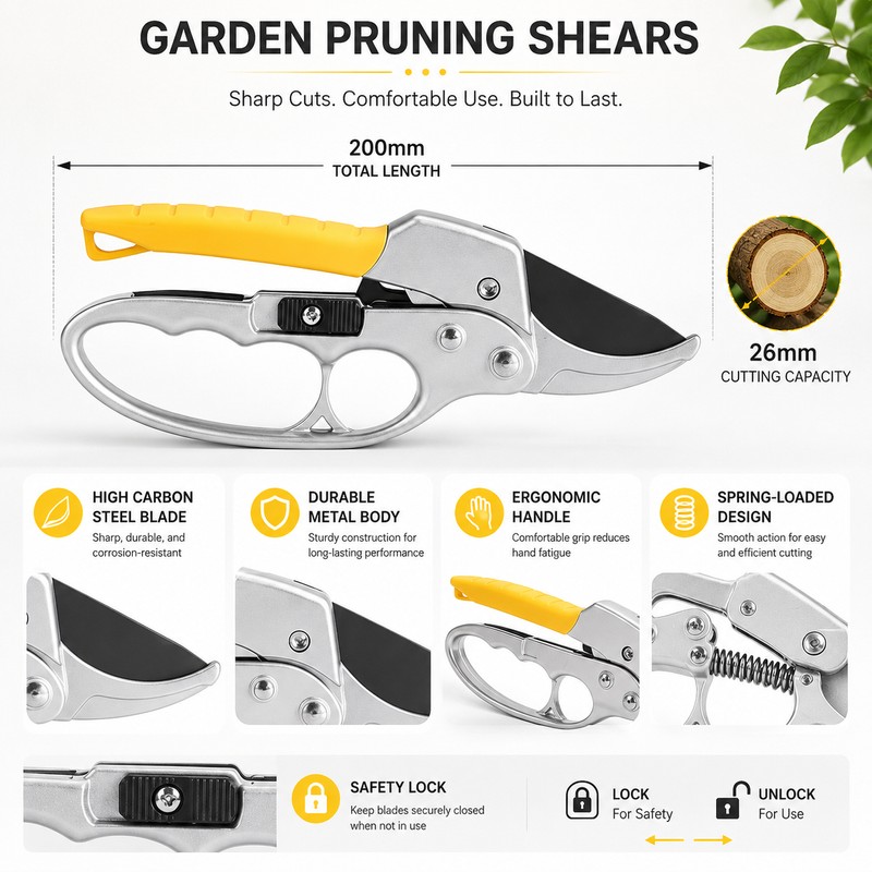 Garden Pruning Shears for Plant Trimming – High Carbon Steel