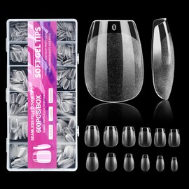 600 Pezzi Unghie Finte Corte in Gel a Forma Ballerina con Dual Form 12 Taglie per Ricostruzione Tip Trasparenti Press On e Accessori per Manicure (Type T court 600PCS, Translucide)