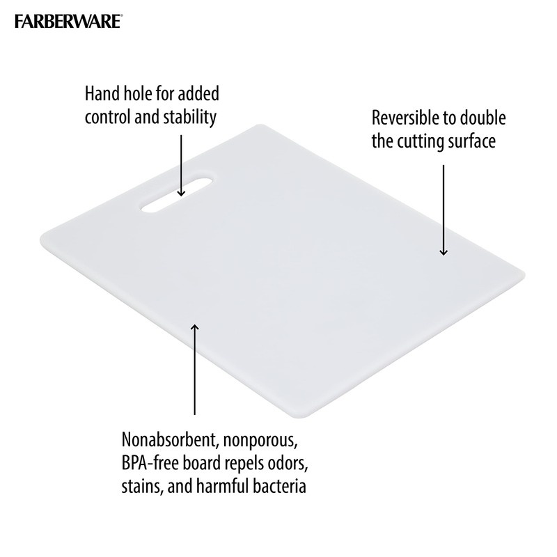 FARBERWARE Reversible Plastic Cutting Board, 8x10 Inch, White, Dishwasher Safe,