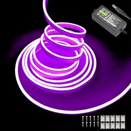 Maxlaxer Purple Neon LED strip light,5M 12V waterproof neon light for indoor and outdoor decorative(with power adapter)