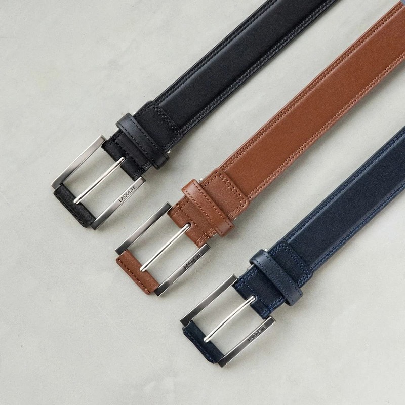 Lacoste 67855 Men's Genuine Leather Belt [01] Black, 01: Black