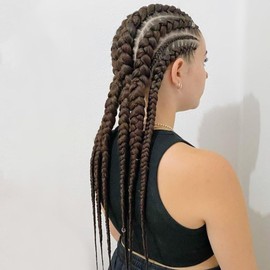 Angle Lucky Brown 5 Twist Braid Lace Front Wig Long Synthetic Brown mix Black Braided Wig with Baby Hair Heat Resistant Fiber 5 Braids Daily Wigs for Women 24 Inch